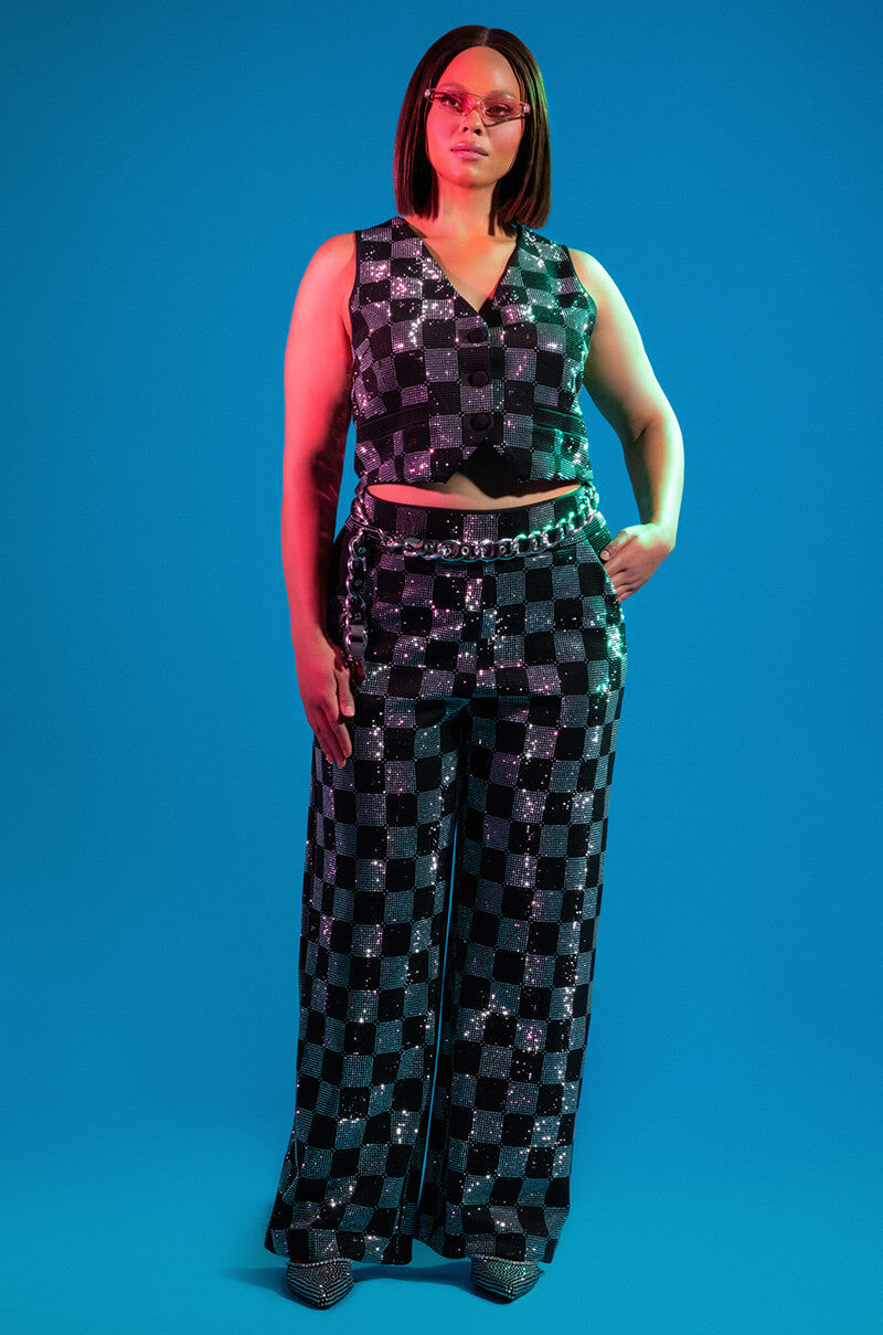 POP STAR CHECKERED RHINESTONE PANT