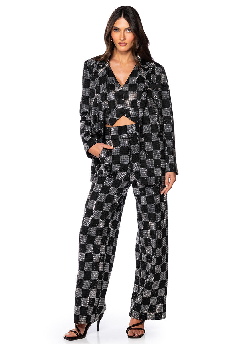 POP STAR CHECKERED RHINESTONE PANT