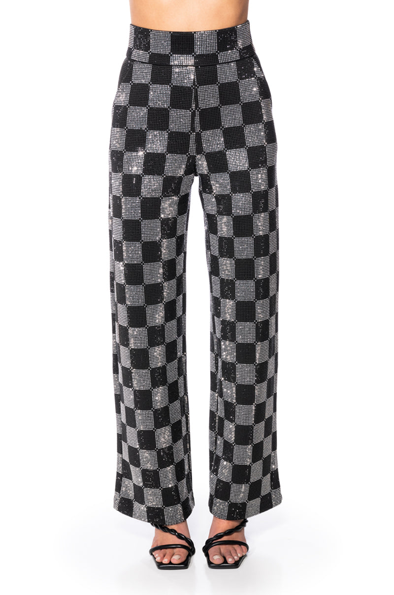 POP STAR CHECKERED RHINESTONE PANT