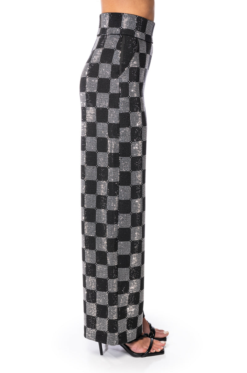 POP STAR CHECKERED RHINESTONE PANT