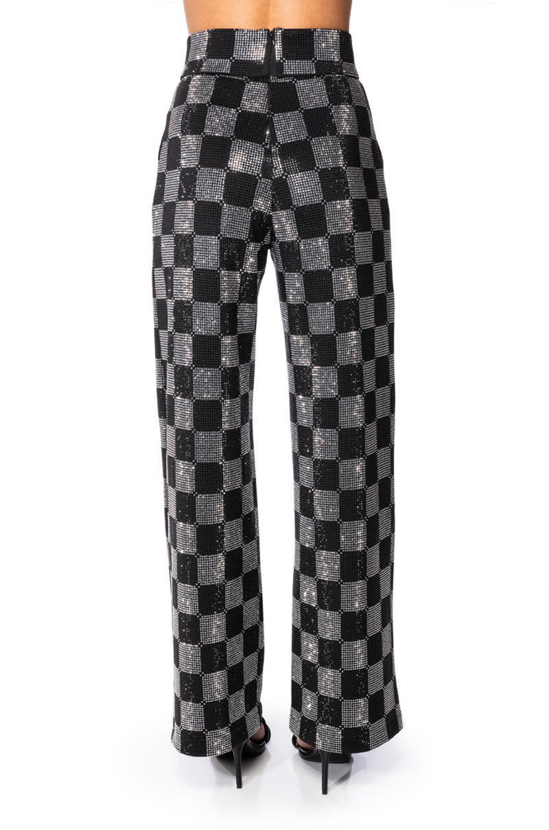 POP STAR CHECKERED RHINESTONE PANT