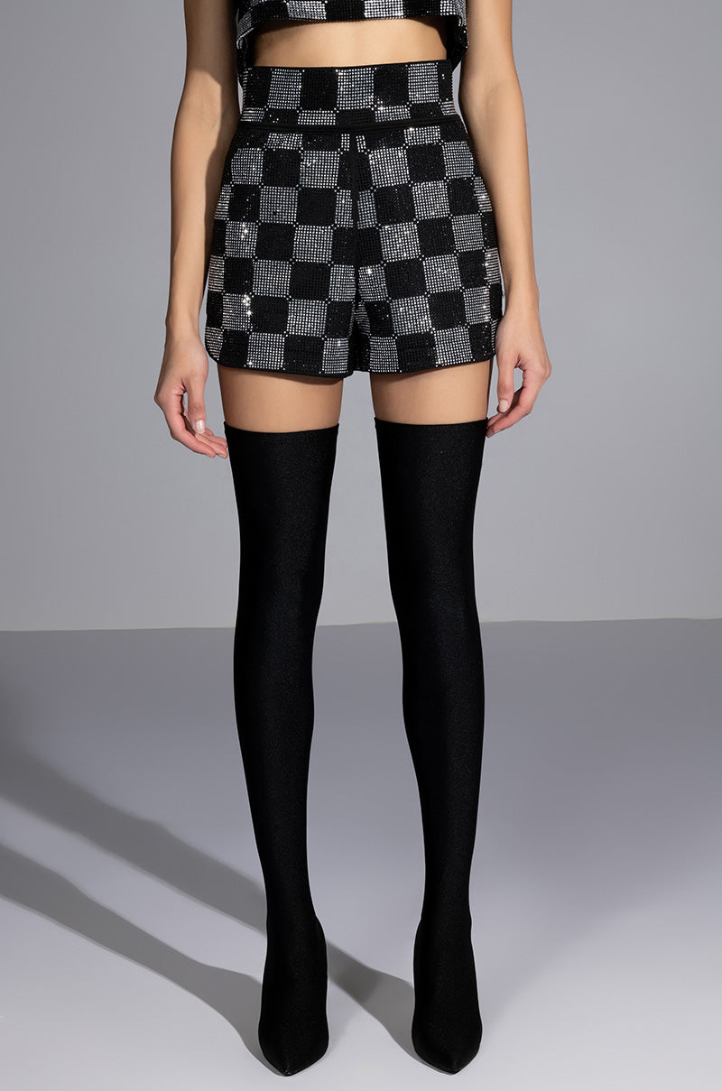 POP STAR CHECKERED RHINESTONE SHORT