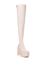 JELENA OVER THE KNEE PU CHUNKY BOOT IN CREAM
