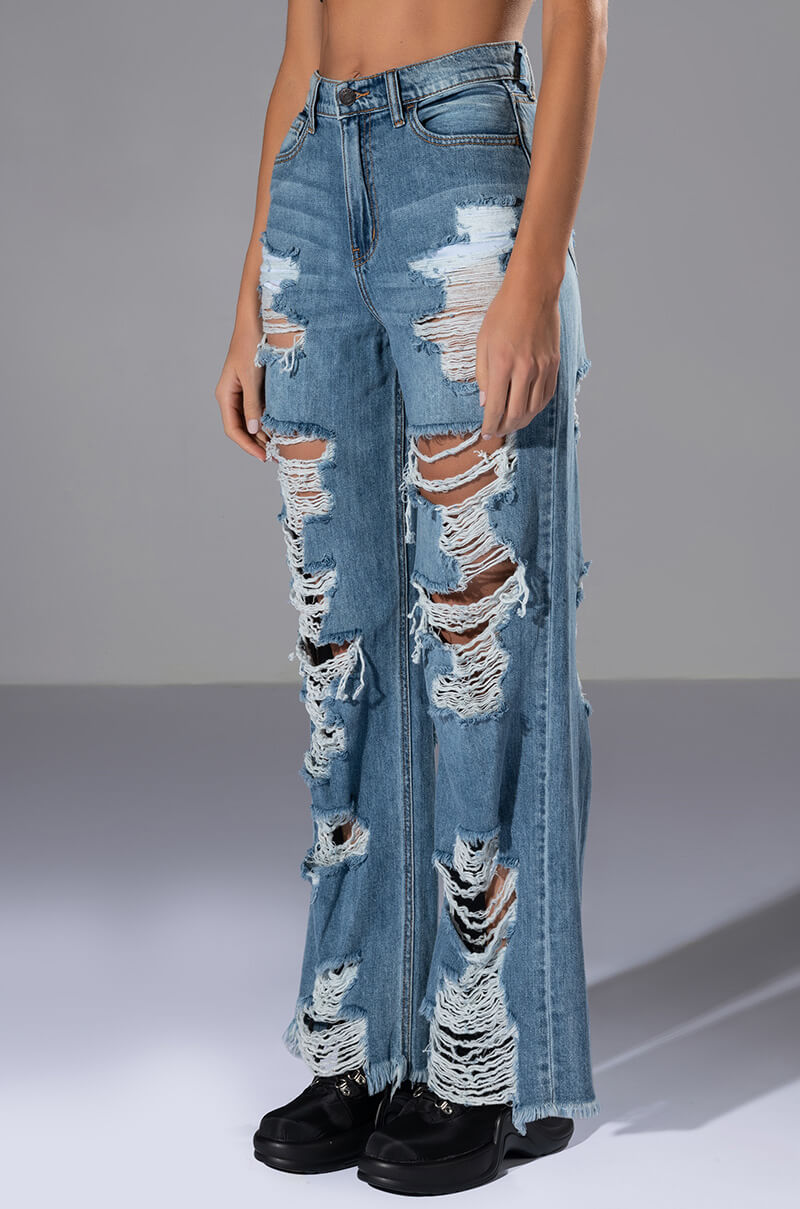 ELLA BELLA HIGH RISE WIDE LEG DISTRESSED JEANS