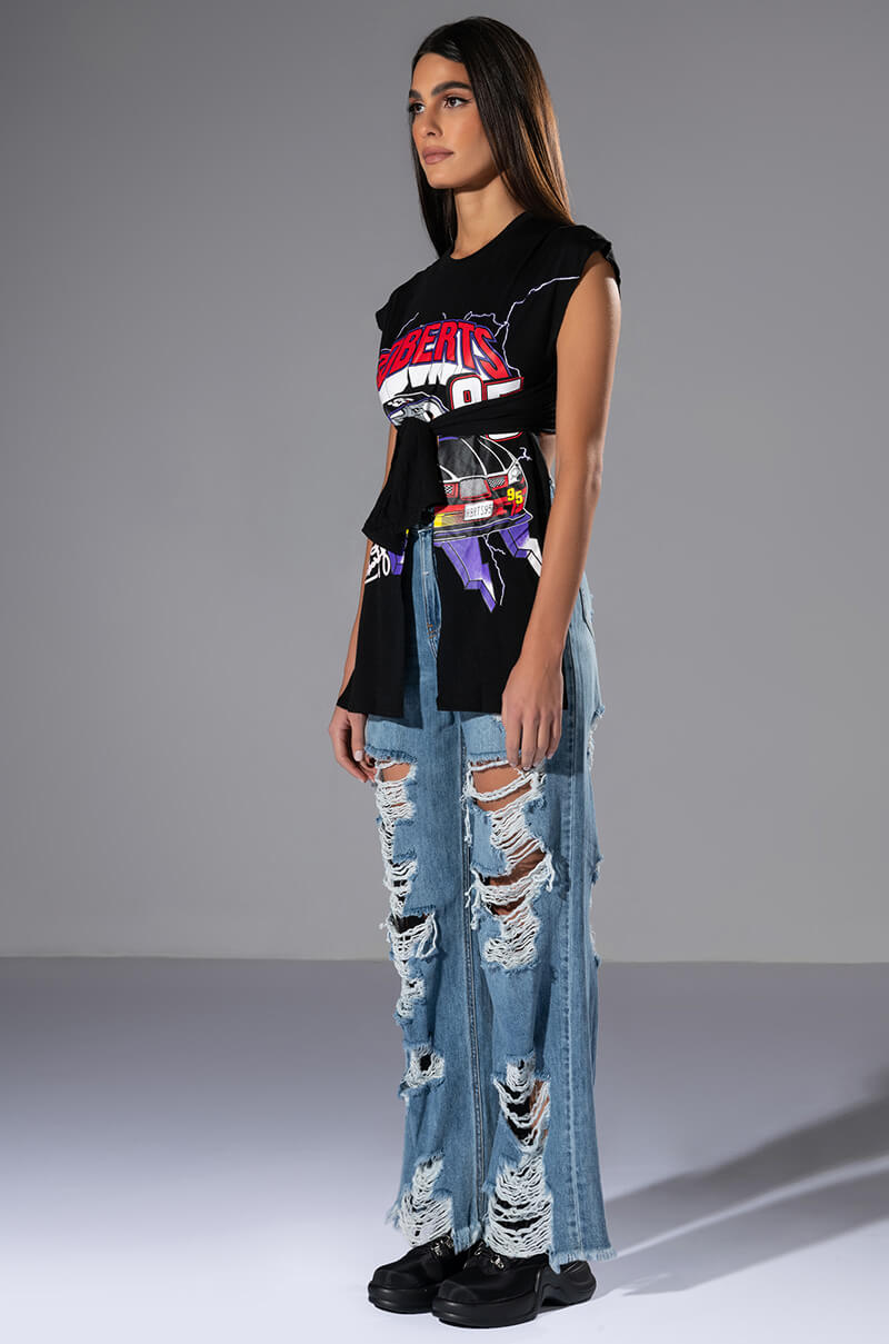 ELLA BELLA HIGH RISE WIDE LEG DISTRESSED JEANS