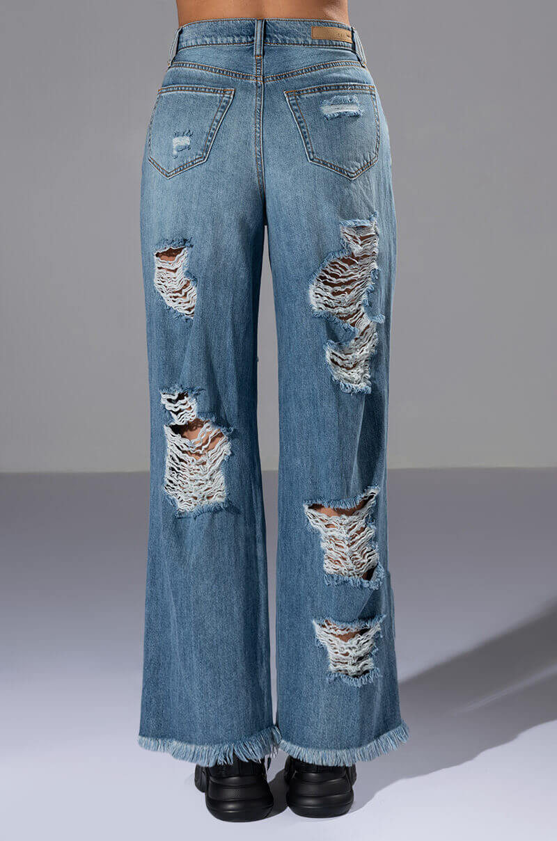 ELLA BELLA HIGH RISE WIDE LEG DISTRESSED JEANS