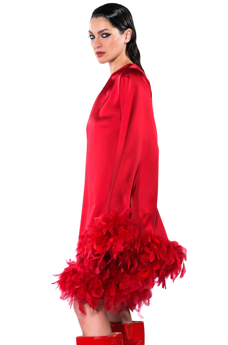 JOSIE ONE SLEEVE FEATHER MINI DRESS
