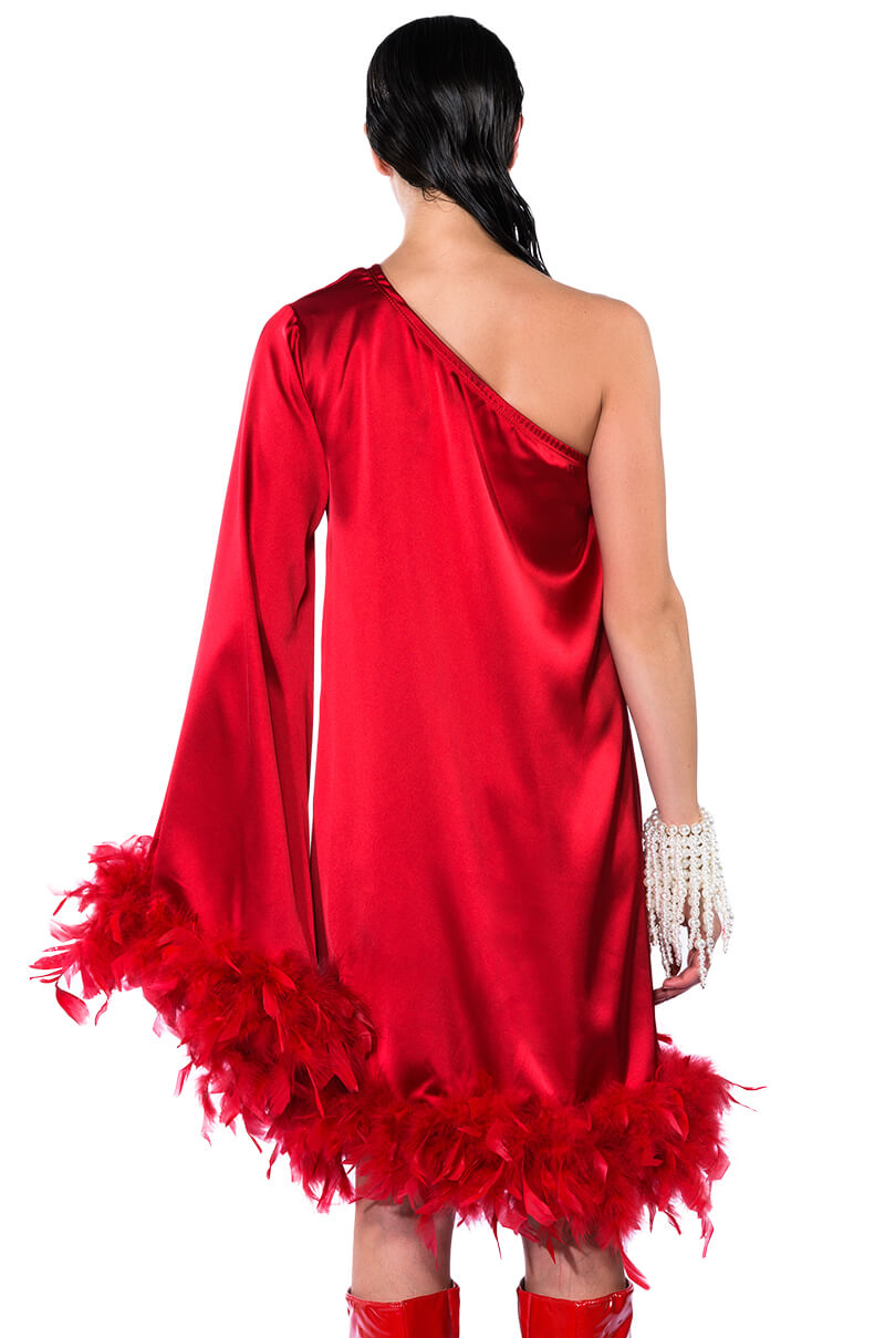 JOSIE ONE SLEEVE FEATHER MINI DRESS