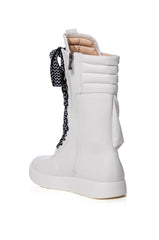 AZALEA WANG TONY FLAT BOOT IN WHITE AND BLACK